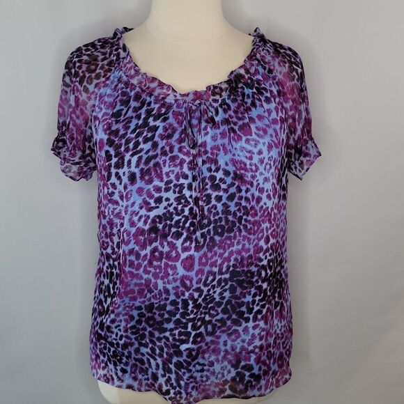 Izod Purple Animal Print Top - Picture 1 of 9